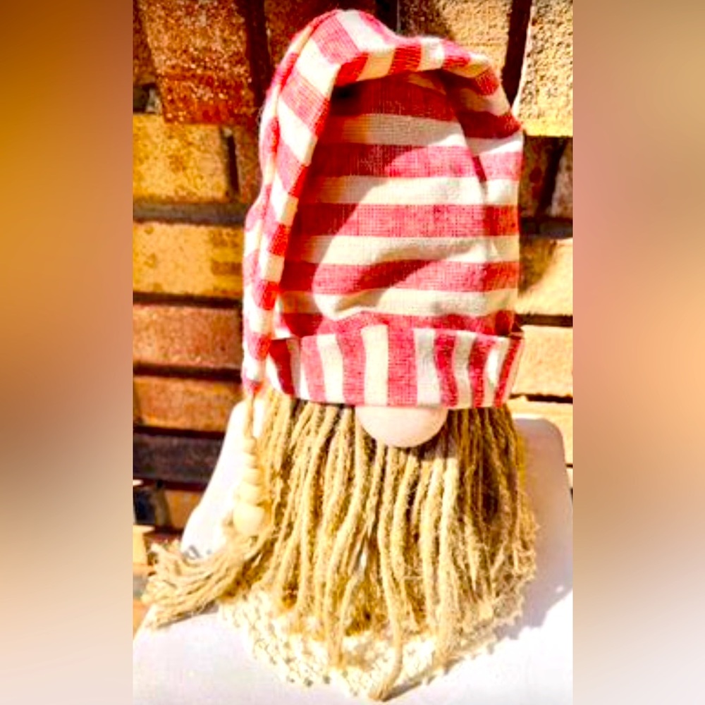 *Burlap Santa Gnome With Striped Hat